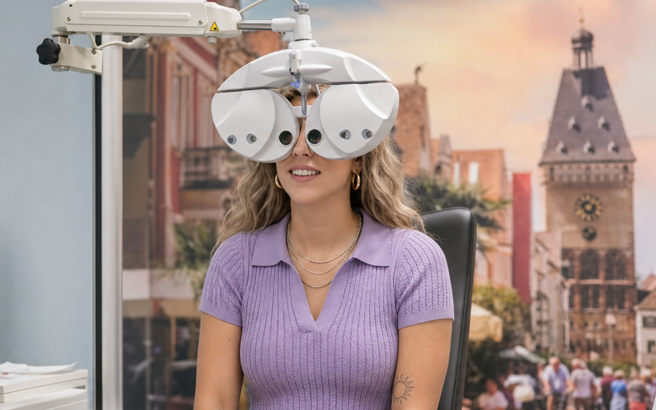 Frau bei der Augenkontrolle beim Optiker