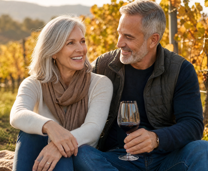 Pärchen bei einem Wein in der freien Natur
